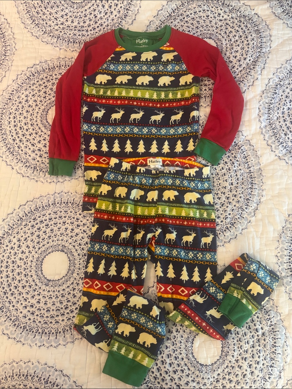 Hatley Kids Holiday Moose & Bear Pajama Set - Red, Navy, Green